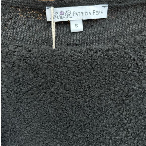 Patrizia Pepe Girls Black Maglia Boucle Long Sleeve Crew Neck Sweater Size S NWT - Picture 3 of 7